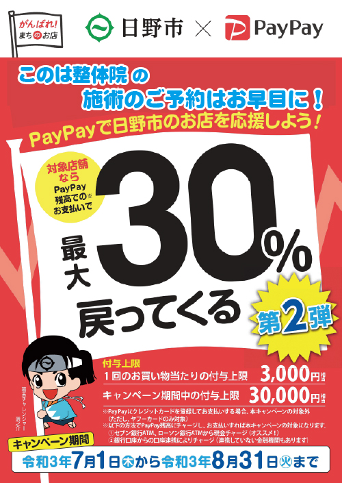 Paypay使って３０ 還元されます ７月 ８月 女性の整体 このは整体院 出張整体 サロン 日野市 多摩地域